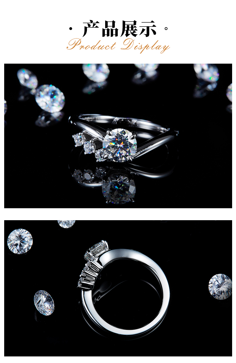 扭臂简约四爪女戒S925银镀白金定制选款主石莫桑钻1.0ct/副石高碳钻 - 3
