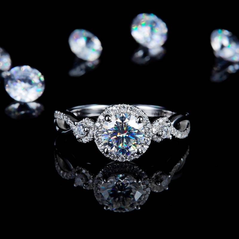 扭臂圆包Women's RingS925银镀白金定制选款主石Moissanite1.0ct/副石高碳钻