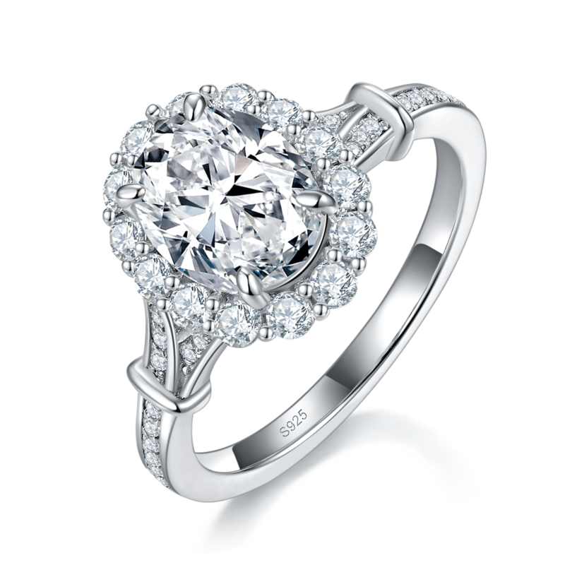 Affordable Luxury圆包蛋形Women's RingS925银镀白金定制选款主石Moissanite2.0ct/副石高碳钻