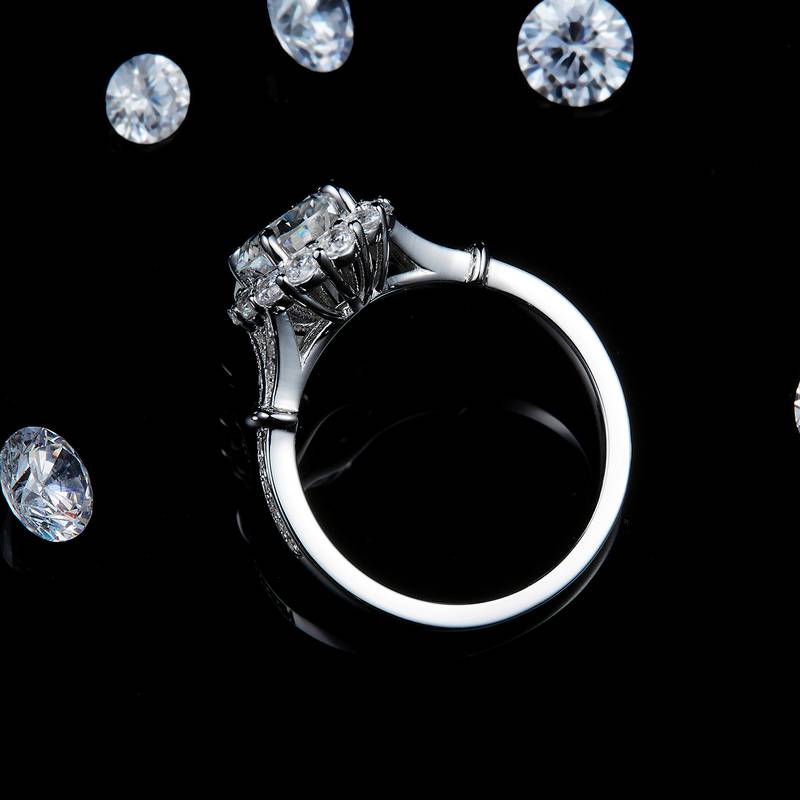Affordable Luxury圆包蛋形Women's RingS925银镀白金定制选款主石Moissanite2.0ct/副石高碳钻