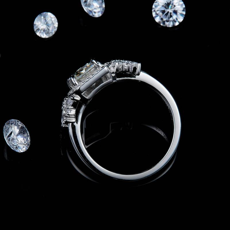 Affordable Luxury满钻祖母绿切割Women's RingS925银镀白金定制选款主石Moissanite2.0ct/副石高碳钻