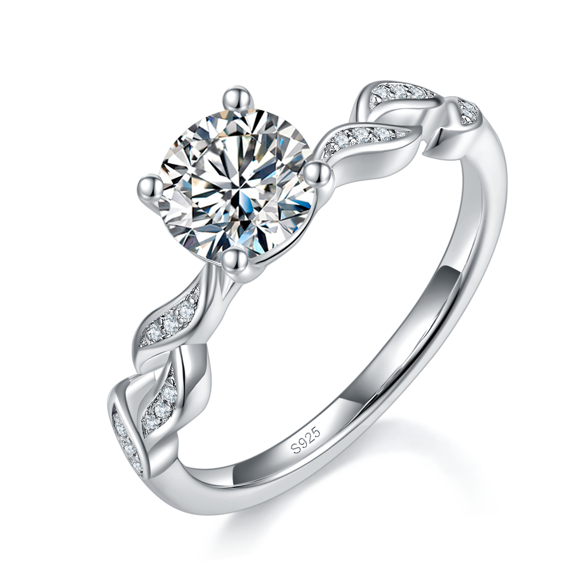 Single Head Women's Ring S925 Silver Plated Platinum Customized Selection Main Stone Moissanite 1.0ct/Side Stone Cubic Zirconia