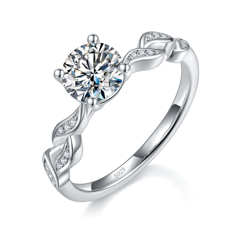 单头Women's RingS925银镀白金定制选款主石Moissanite1.0ct/副石高碳钻