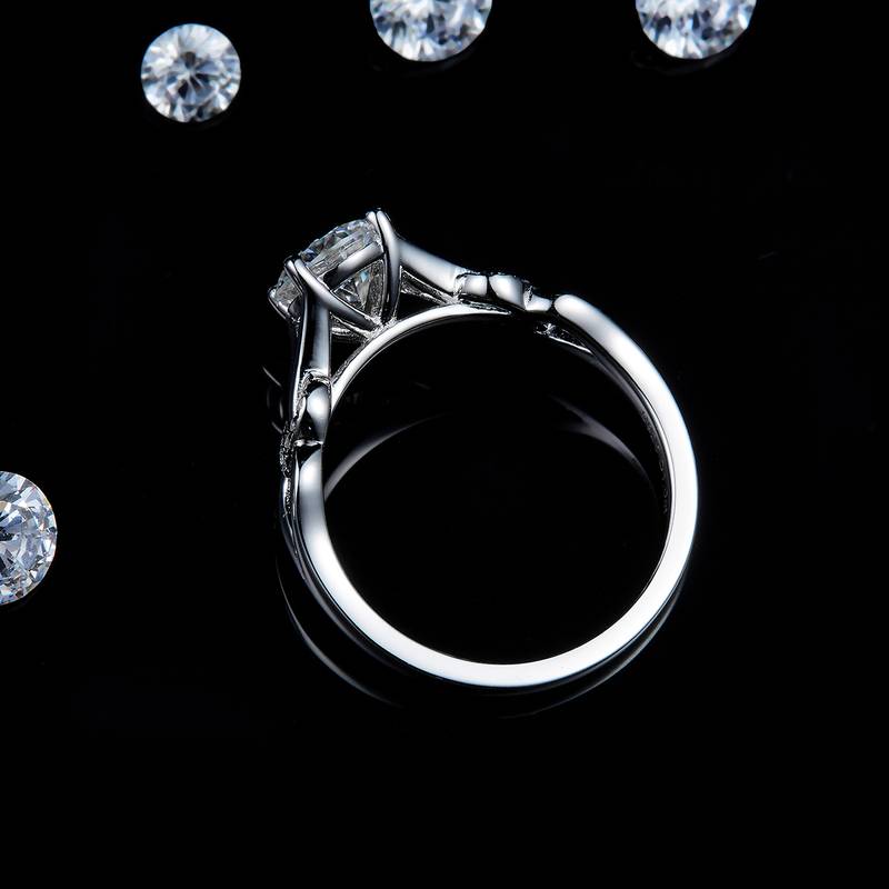 单头Women's RingS925银镀白金定制选款主石Moissanite1.0ct/副石高碳钻