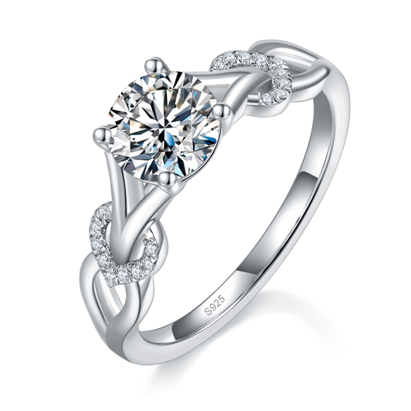单头Women's RingS925银镀白金定制选款主石Moissanite1.0ct/副石高碳钻