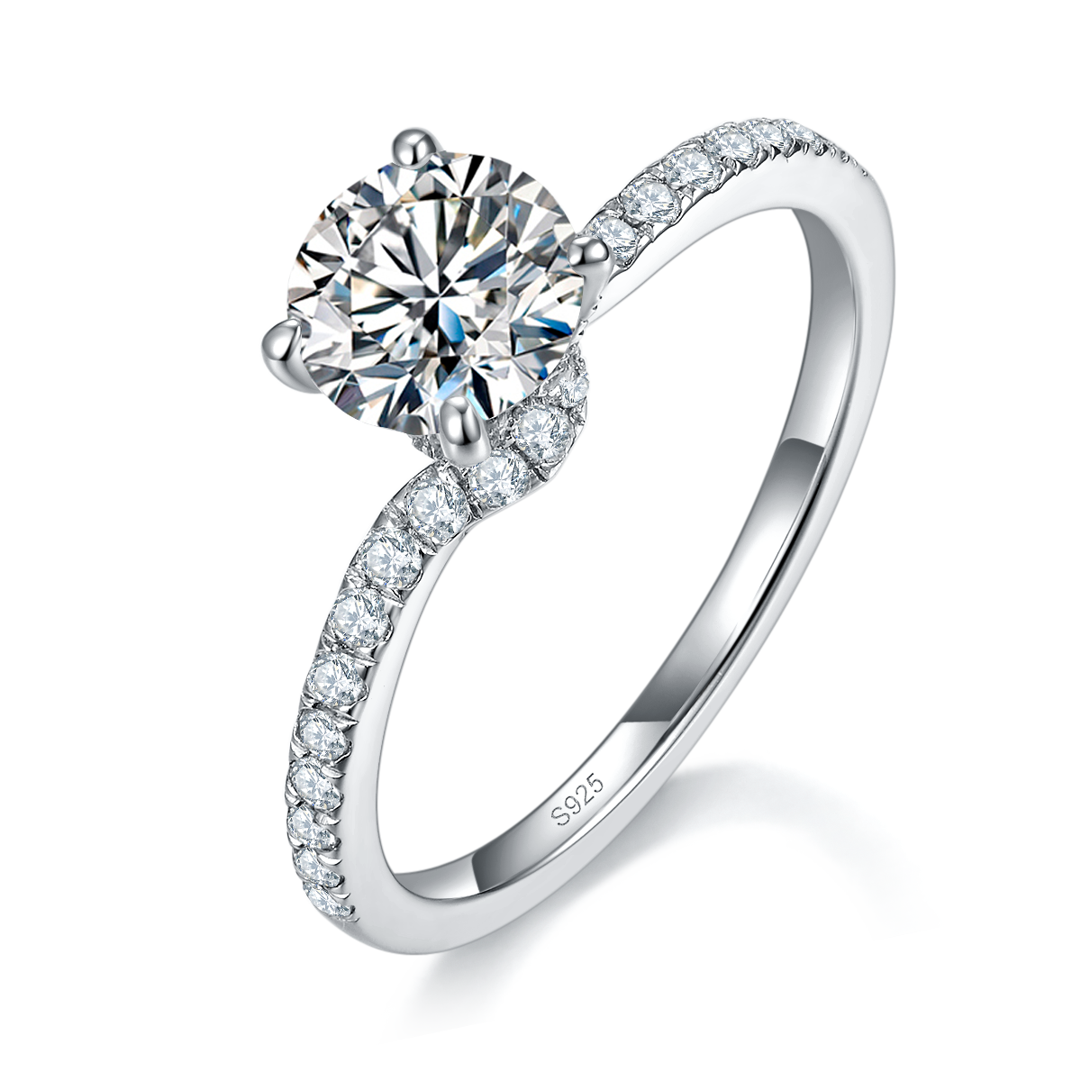 Single Head Women's Ring S925 Silver Plated Platinum Customized Selection Main Stone Moissanite 1.0ct/Side Stone Cubic Zirconia
