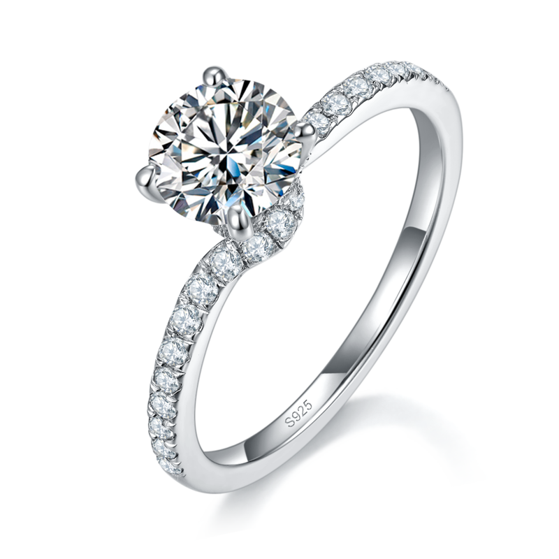 单头Women's RingS925银镀白金定制选款主石Moissanite1.0ct/副石高碳钻