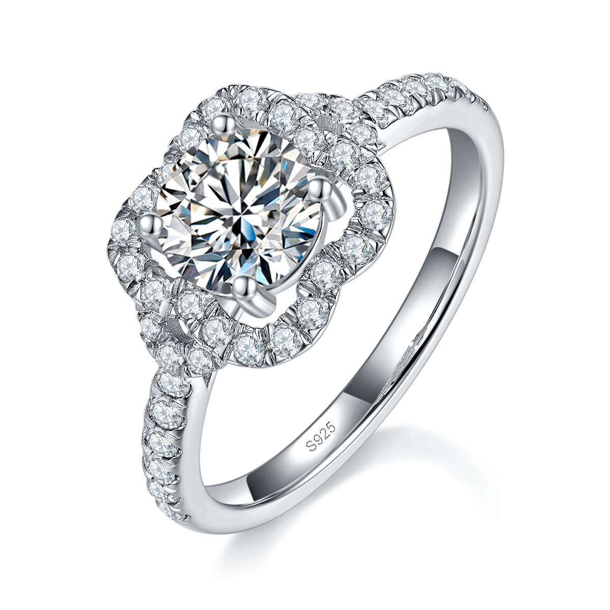 Single Head Women's Ring S925 Silver Plated Platinum Customized Selection Main Stone Moissanite 1.0ct/Side Stone Cubic Zirconia