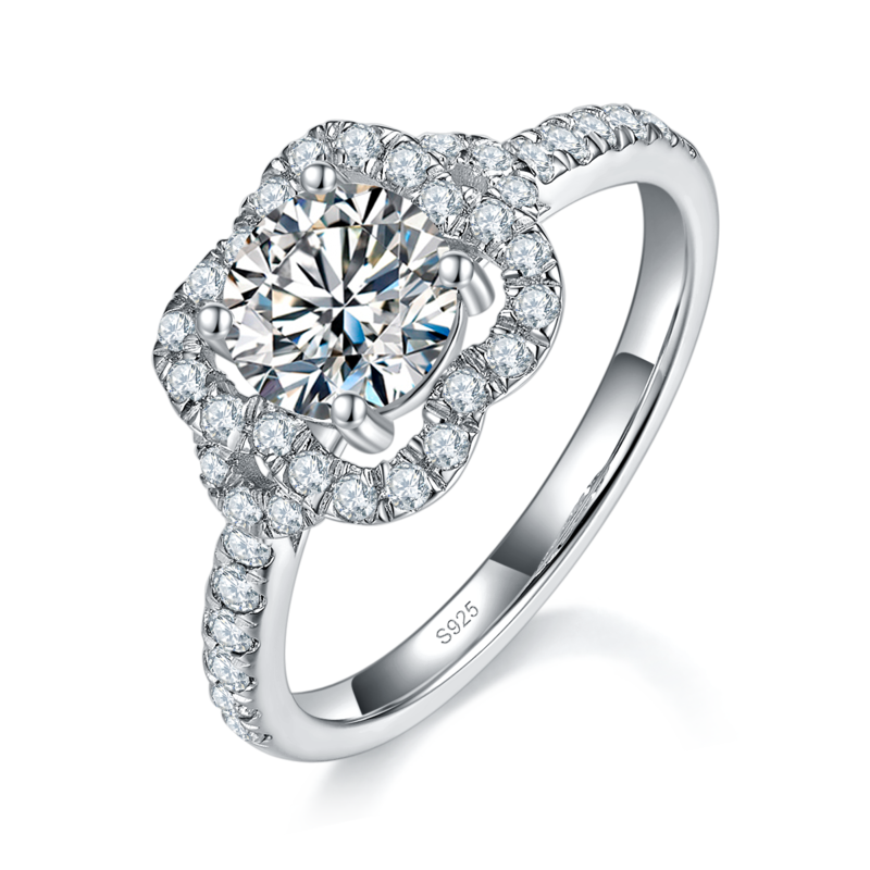 单头Women's RingS925银镀白金定制选款主石Moissanite1.0ct/副石高碳钻