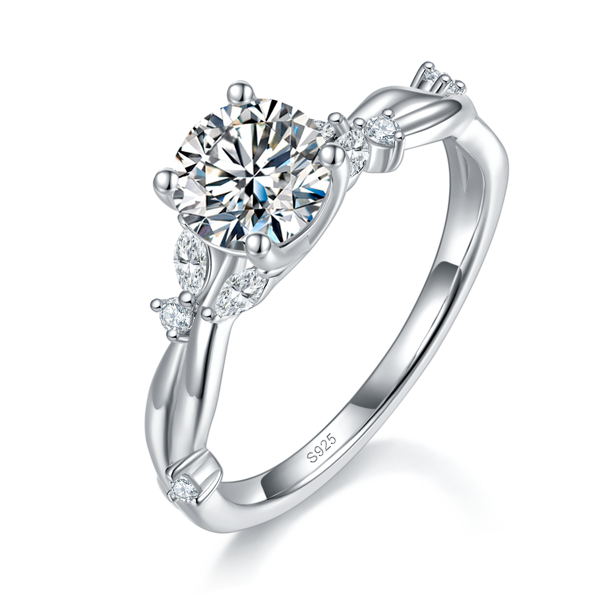 Single Head Women's Ring S925 Silver Plated Platinum Customized Selection Main Stone Moissanite 1.0ct/Side Stone Cubic Zirconia