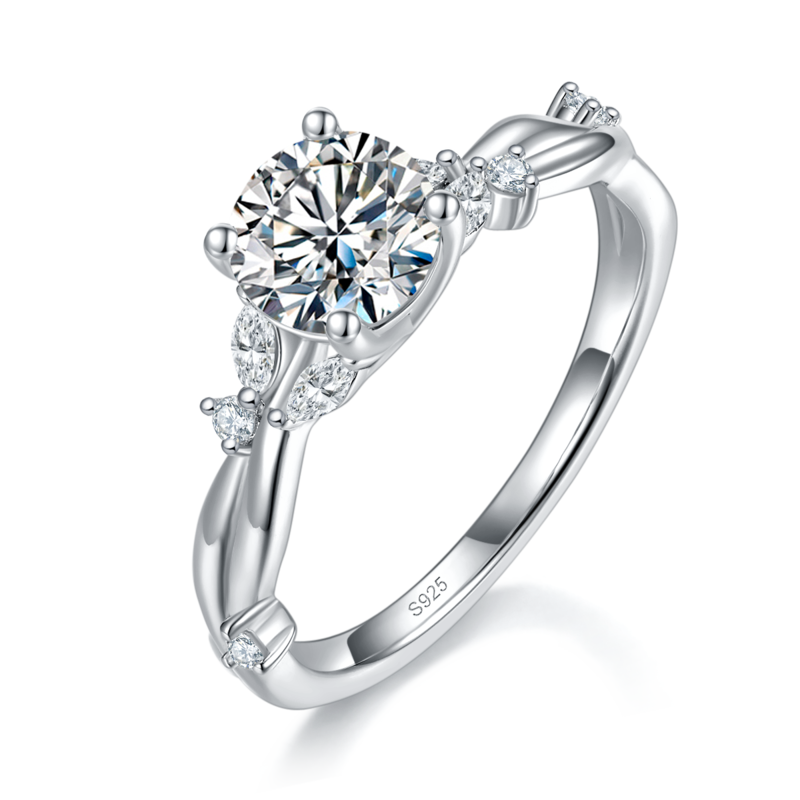 单头Women's RingS925银镀白金定制选款主石Moissanite1.0ct/副石高碳钻