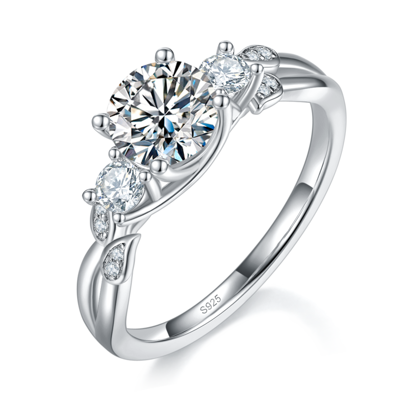 单头Women's RingS925银镀白金定制选款主石Moissanite1.0ct/副石高碳钻