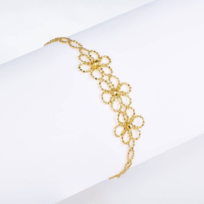 B007款S925银镀18K金意大利编织蕾丝款花朵Bracelet
