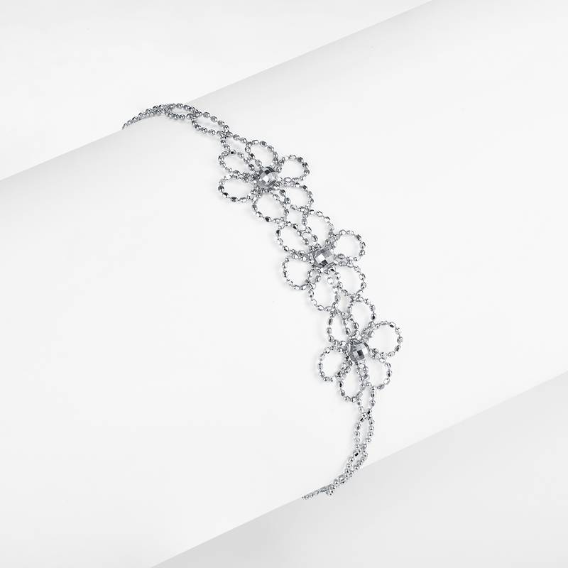 B007款S925银镀18K金意大利编织蕾丝款花朵Bracelet