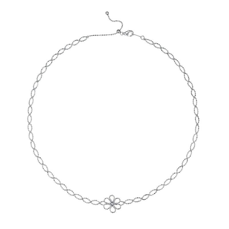 K001款S925银镀18K金意大利编织蕾丝款花朵Necklace