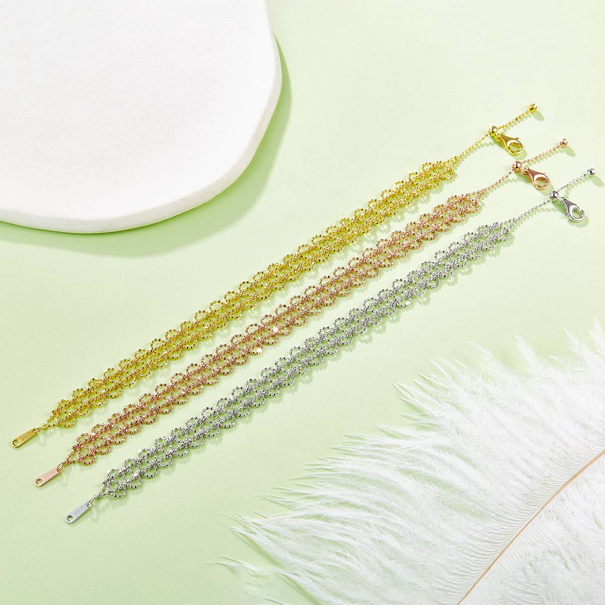 B003款S925银镀18K金意大利编织蕾丝款Bracelet