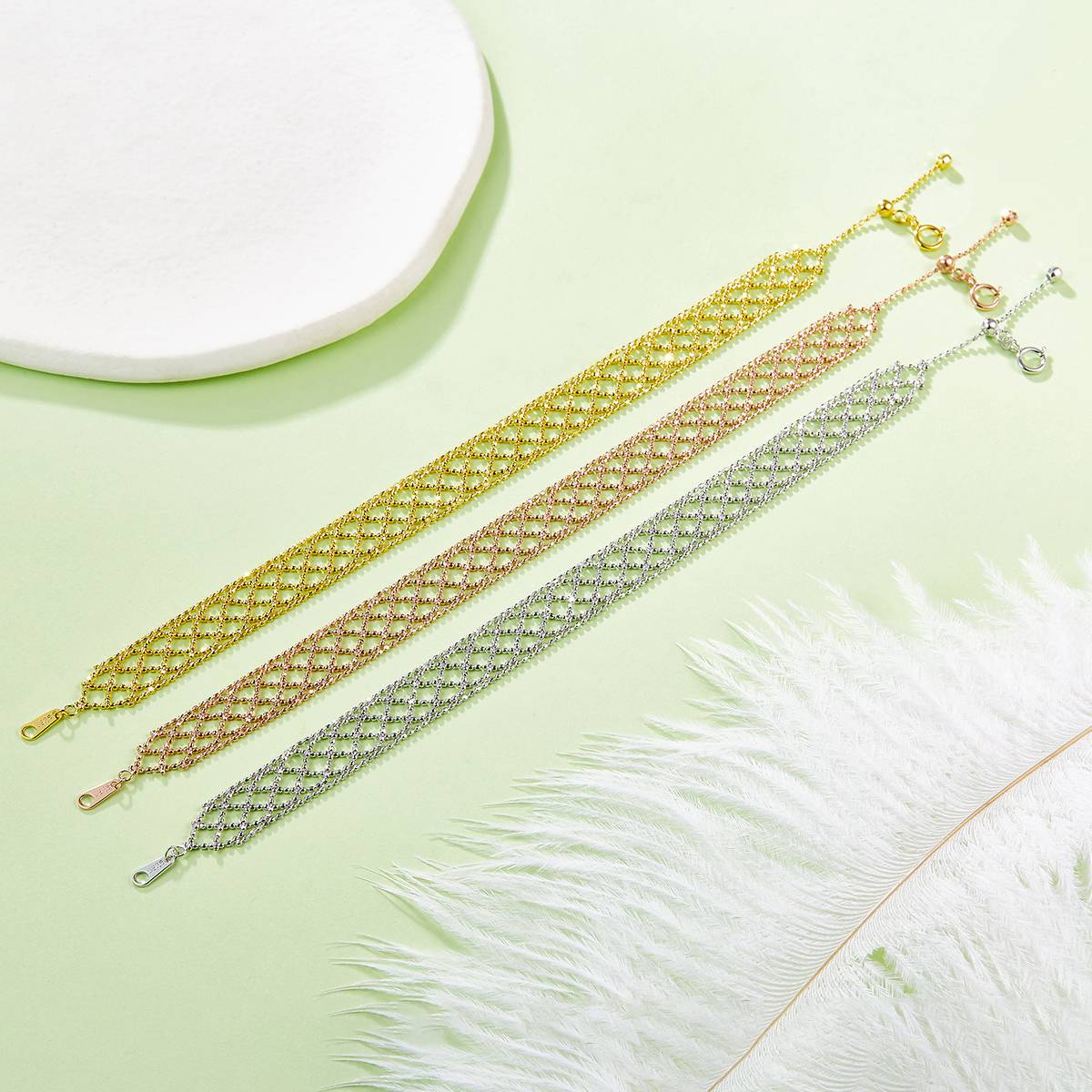 B004款S925银镀18K金意大利编织蕾丝款Bracelet