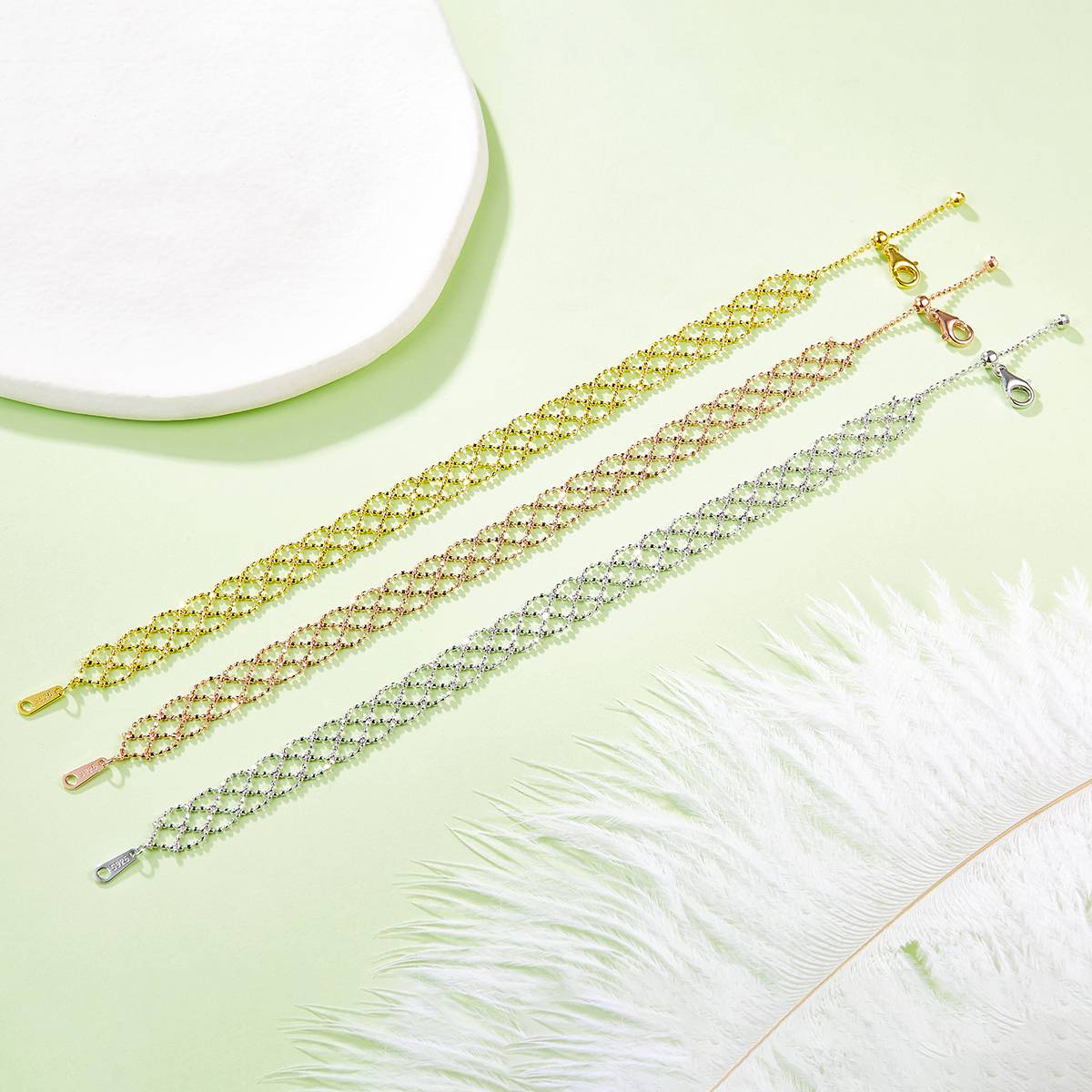 B005款S925银镀18K金意大利编织蕾丝款Bracelet