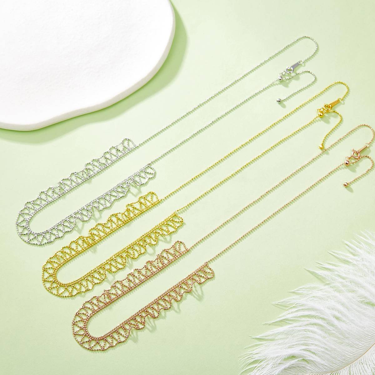 K007款S925银镀18K金意大利编织蕾丝款Necklace