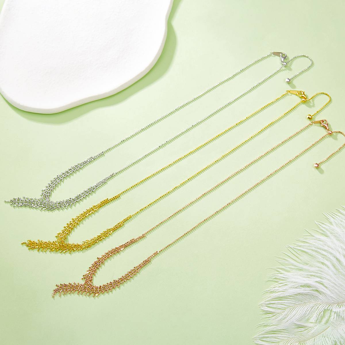 K006款S925银镀18K金意大利编织流苏款Necklace