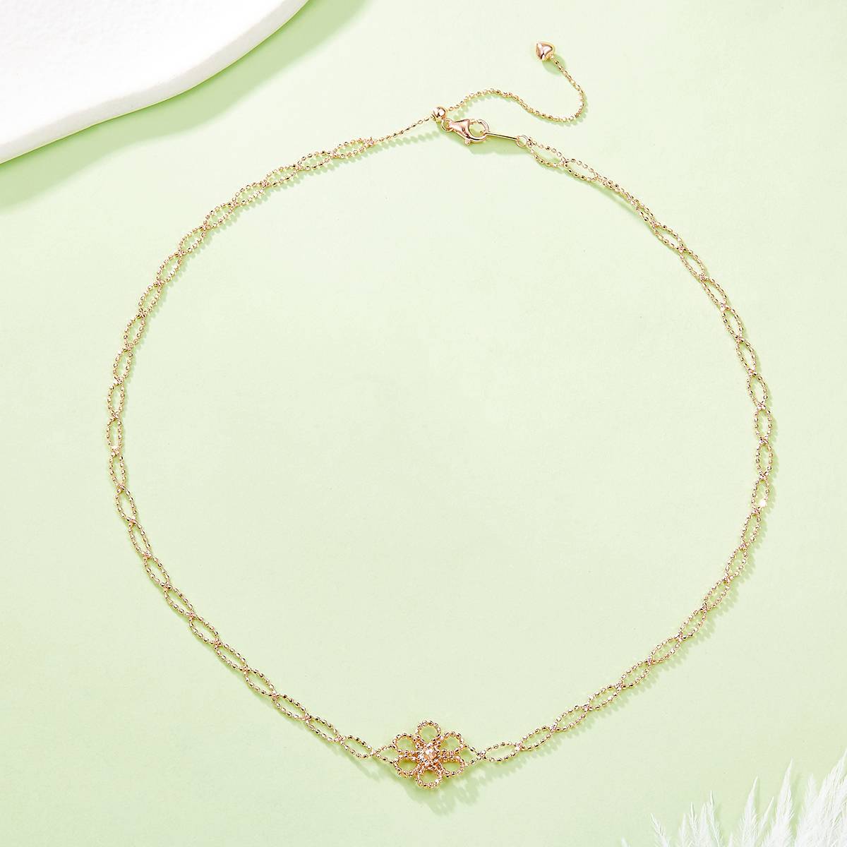 K005款S925银镀18K金意大利编织蕾丝款花朵Necklace