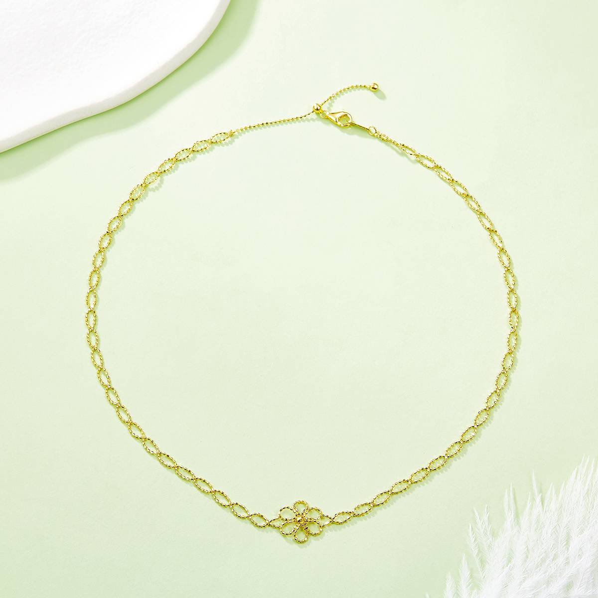 K001款S925银镀18K金意大利编织蕾丝款花朵Necklace