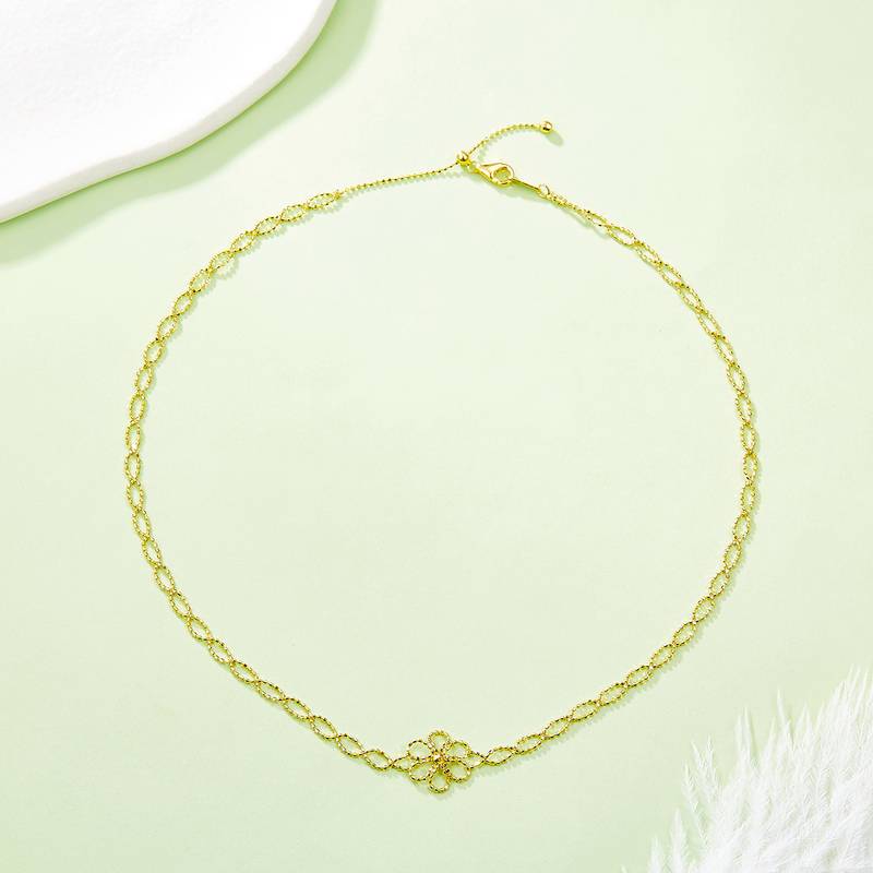 K001款S925银镀18K金意大利编织蕾丝款花朵Necklace