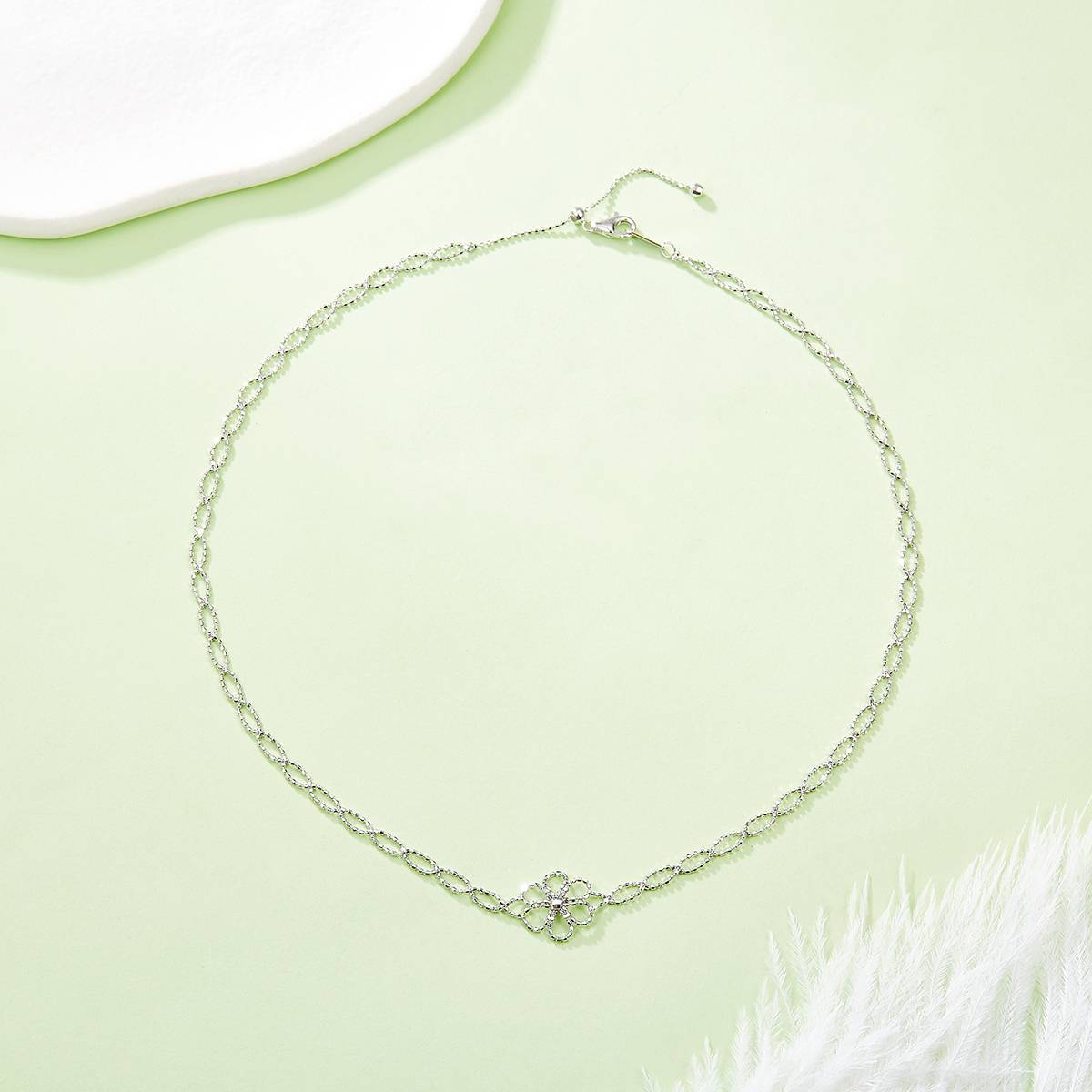 K001款S925银镀18K金意大利编织蕾丝款花朵Necklace
