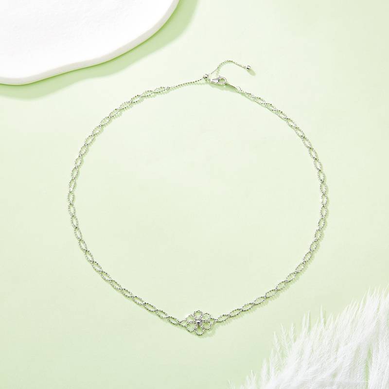 K001款S925银镀18K金意大利编织蕾丝款花朵Necklace