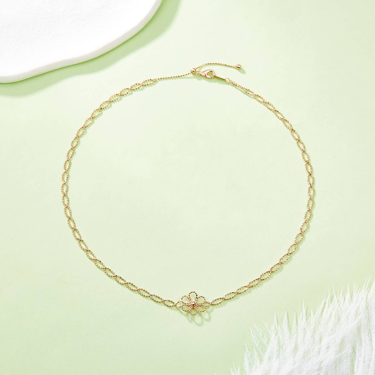 K001款S925银镀18K金意大利编织蕾丝款花朵Necklace