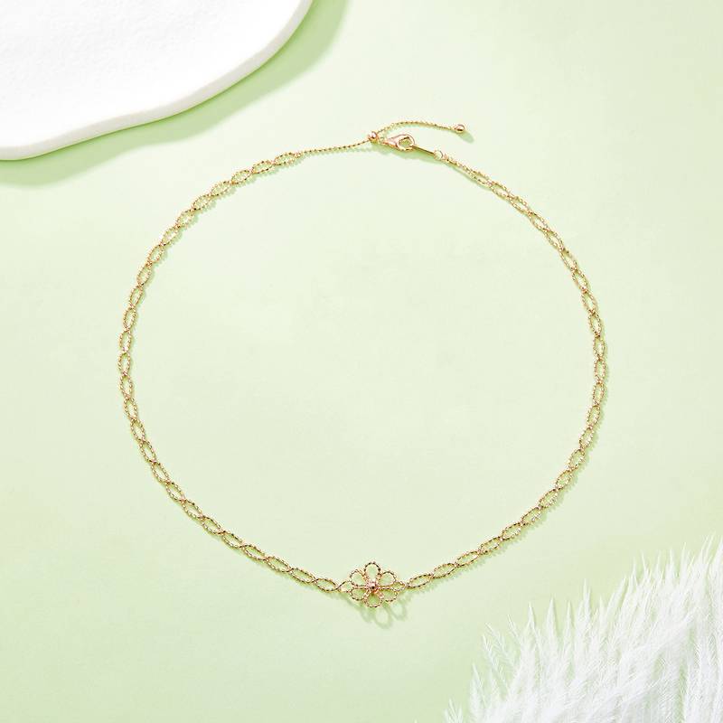 K001款S925银镀18K金意大利编织蕾丝款花朵Necklace