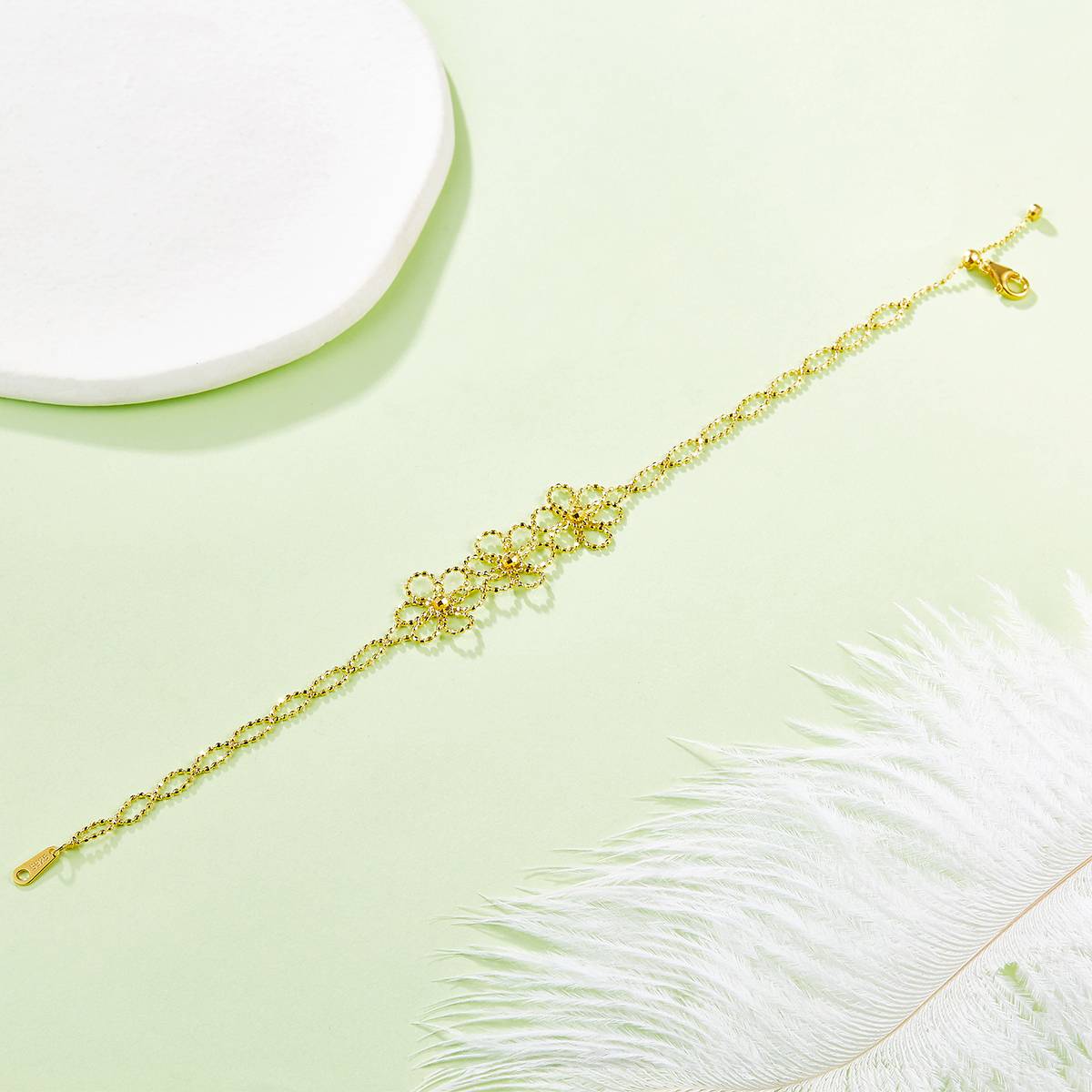 B007款S925银镀18K金意大利编织蕾丝款花朵Bracelet