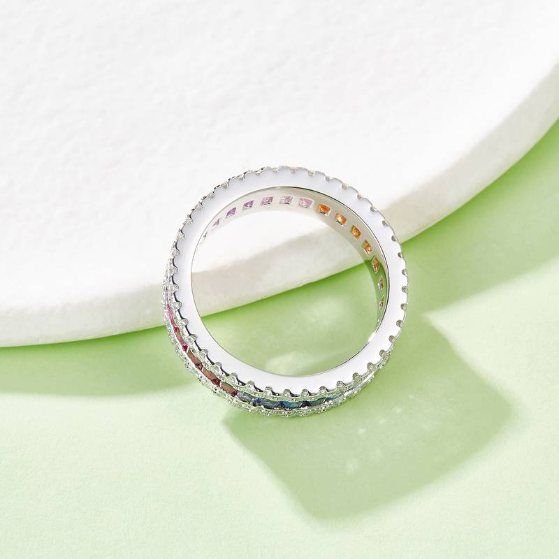 R230228007款S925银镀18K白金长方培育彩宝Moissanite彩虹Ring