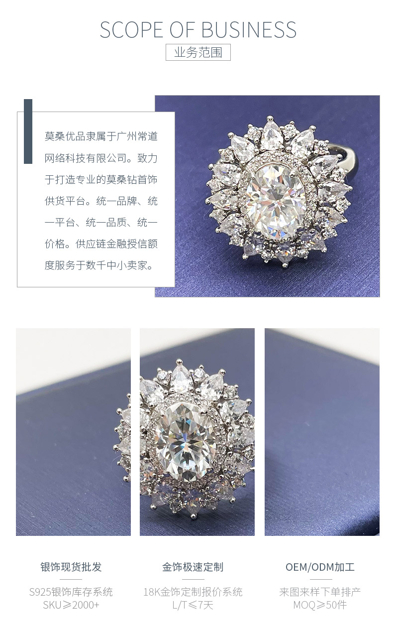 R230203029款S925银镀18K白金蛋形莫桑钻豪镶女戒主石2.0ct/9*7mm - 3