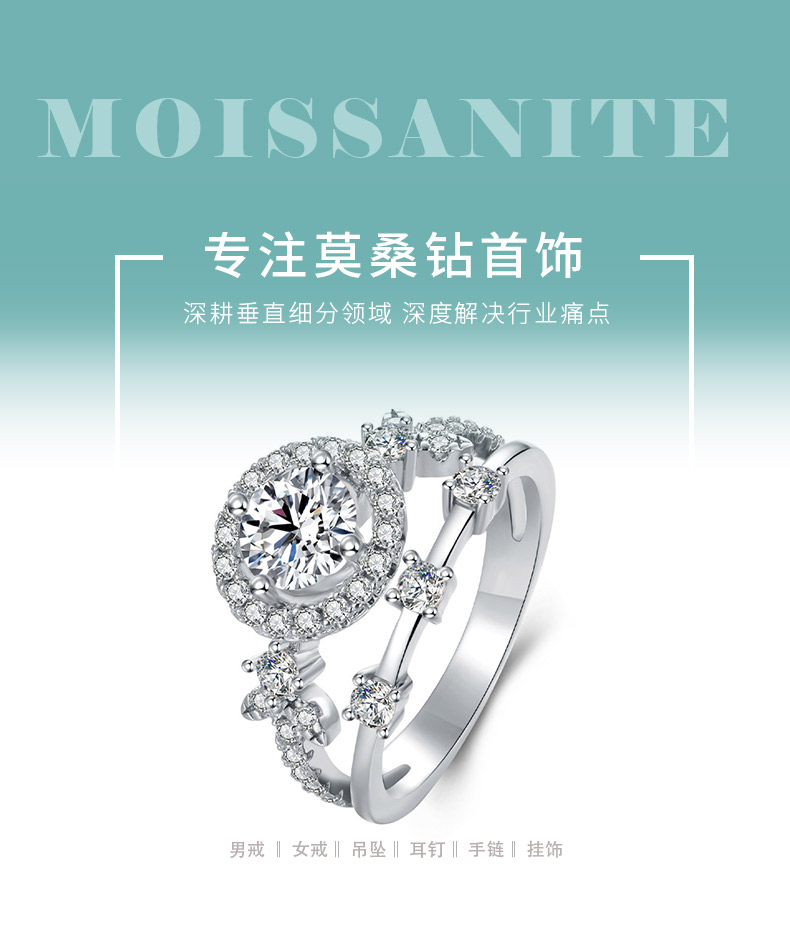 R221116019款S925银镀18K白金圆形莫桑钻时尚女戒主石1.0ct - 1