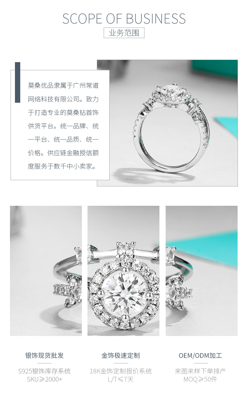R221116019款S925银镀18K白金圆形莫桑钻时尚女戒主石1.0ct - 3