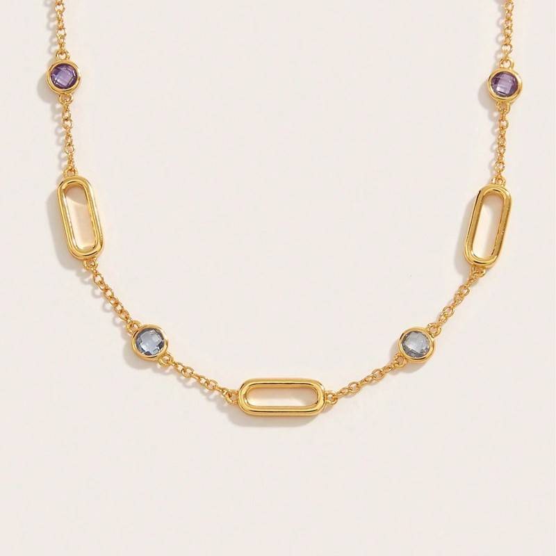 NS01740B40款S925银镀18K黄金彩色尖晶石Necklace