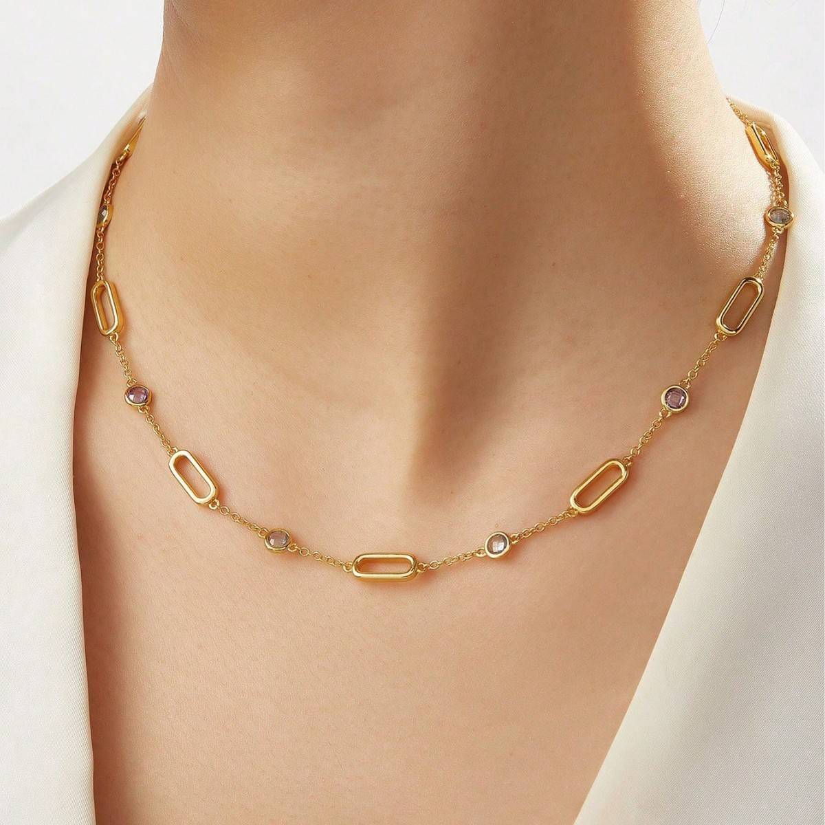 NS01740B40款S925银镀18K黄金彩色尖晶石Necklace