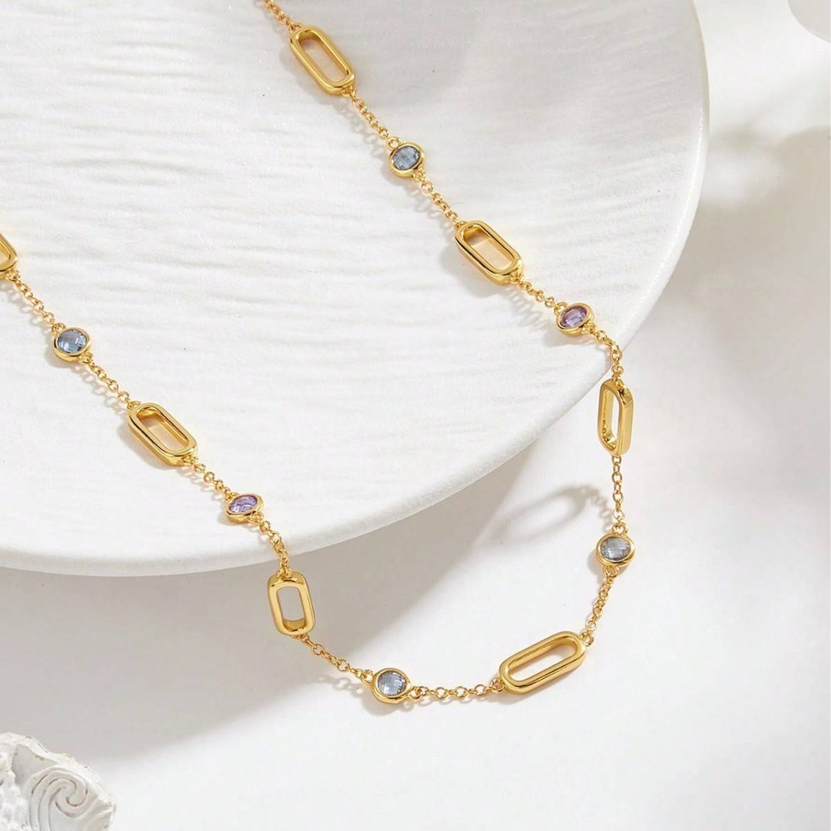 NS01740B40款S925银镀18K黄金彩色尖晶石Necklace