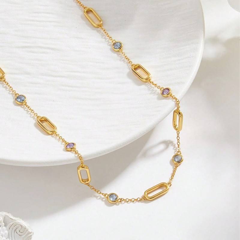 NS01740B40款S925银镀18K黄金彩色尖晶石Necklace