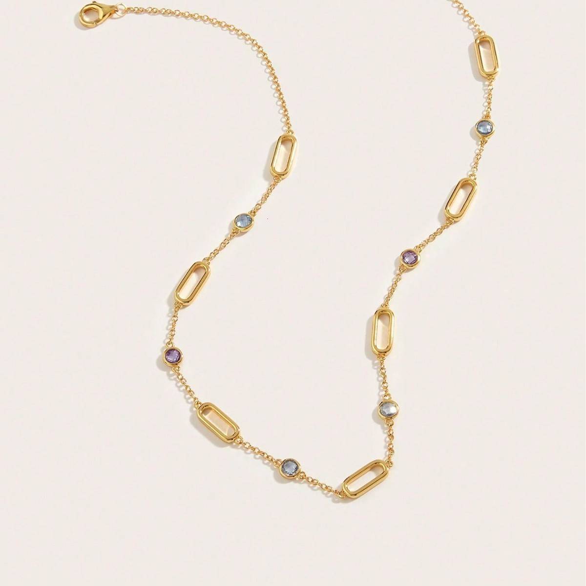 NS01740B40款S925银镀18K黄金彩色尖晶石Necklace