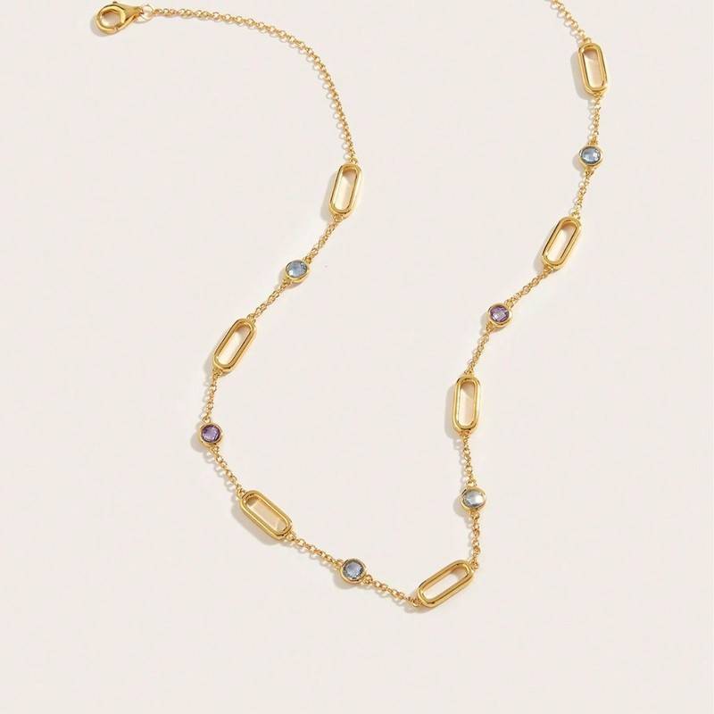 NS01740B40款S925银镀18K黄金彩色尖晶石Necklace