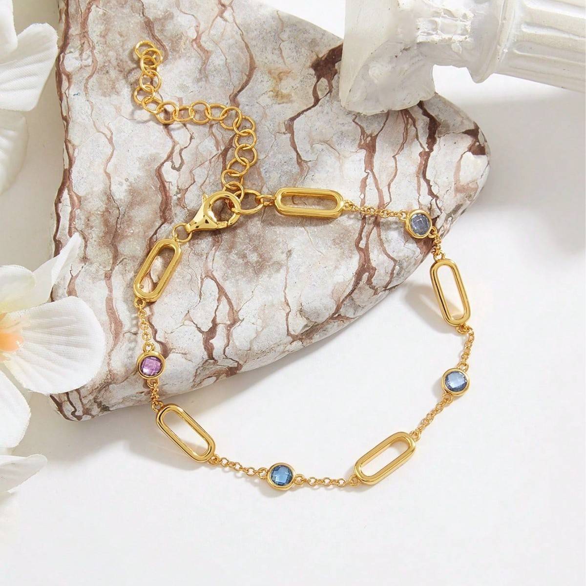 BS01140C1款S925银镀18K黄金彩色尖晶石Bracelet