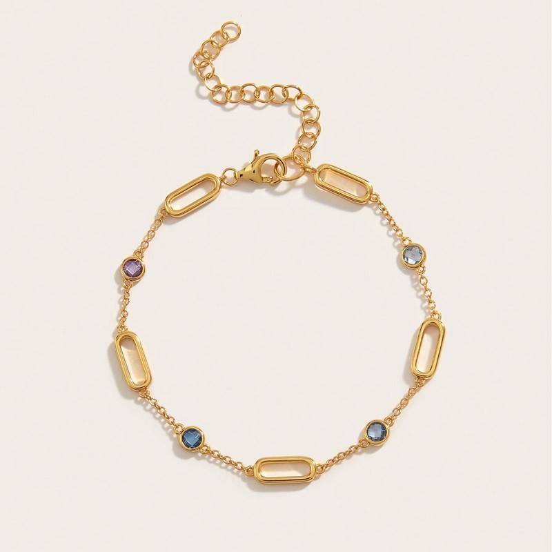 BS01140C1款S925银镀18K黄金彩色尖晶石Bracelet