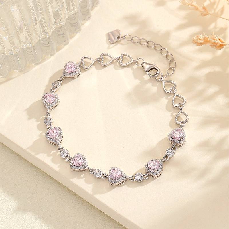 BS01496A3款S925银镀18K白金心形高碳钻/蓝尖晶Bracelet