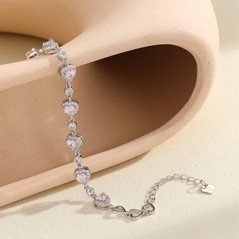 BS01496A3款S925银镀18K白金心形高碳钻/蓝尖晶Bracelet