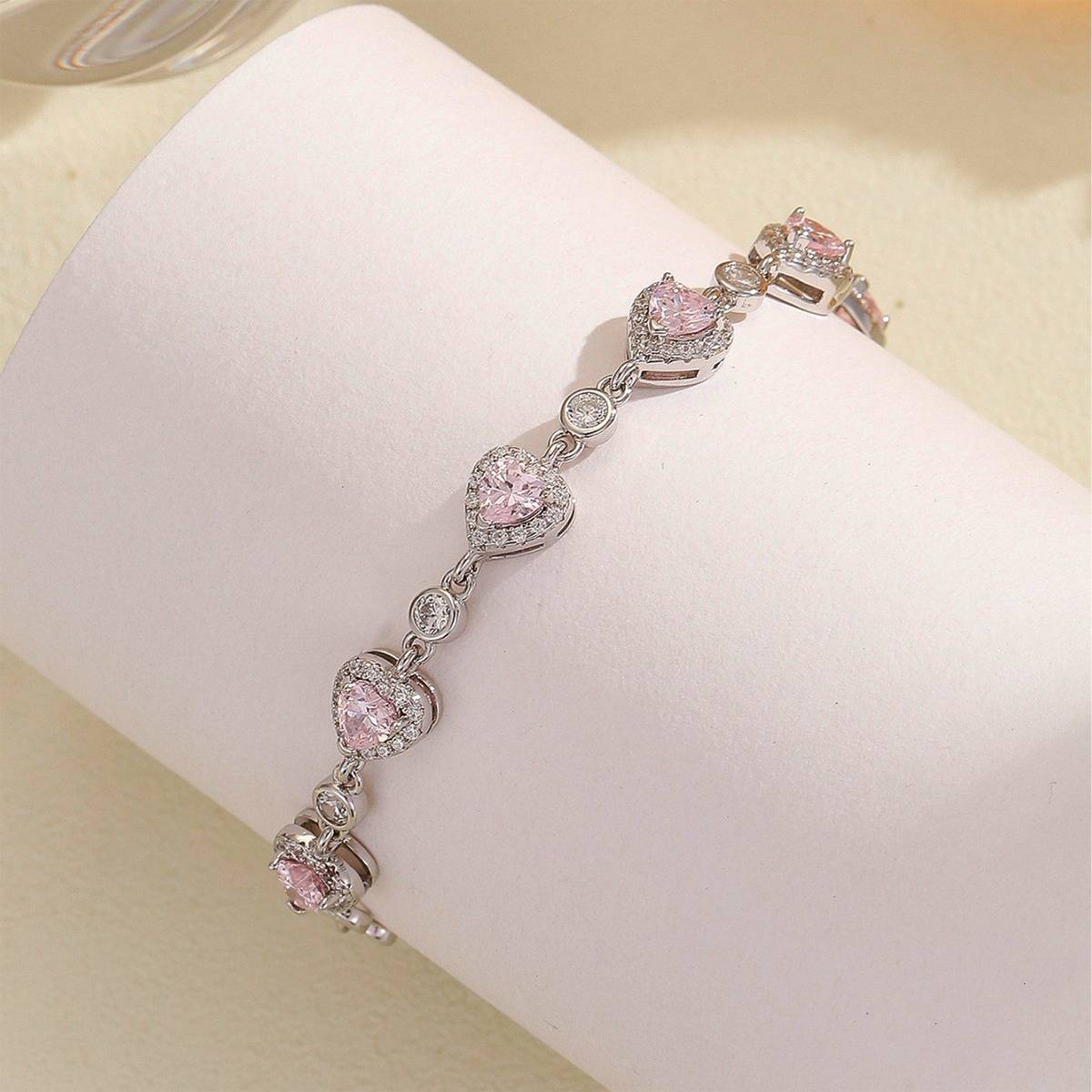 BS01496A3款S925银镀18K白金心形高碳钻/蓝尖晶Bracelet