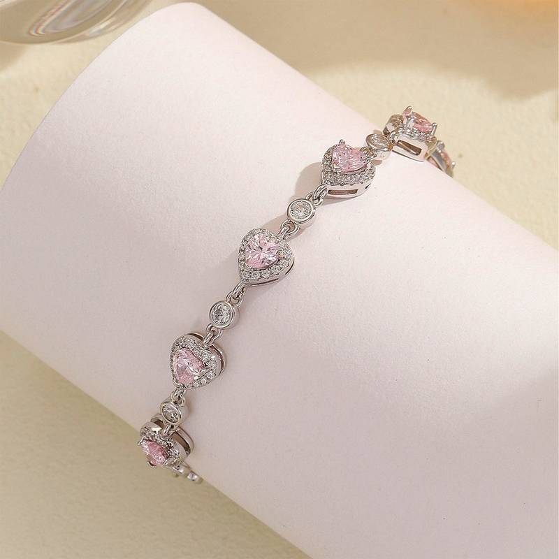 BS01496A3款S925银镀18K白金心形高碳钻/蓝尖晶Bracelet