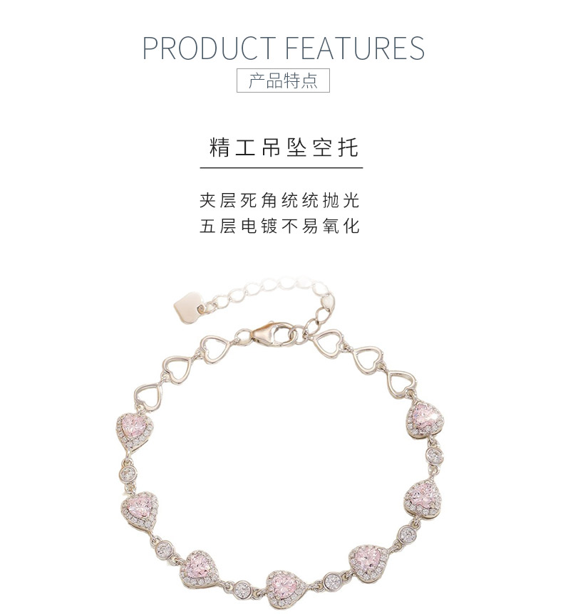 BS01496A3款S925银镀18K白金心形高碳钻/蓝尖晶手链 - 5