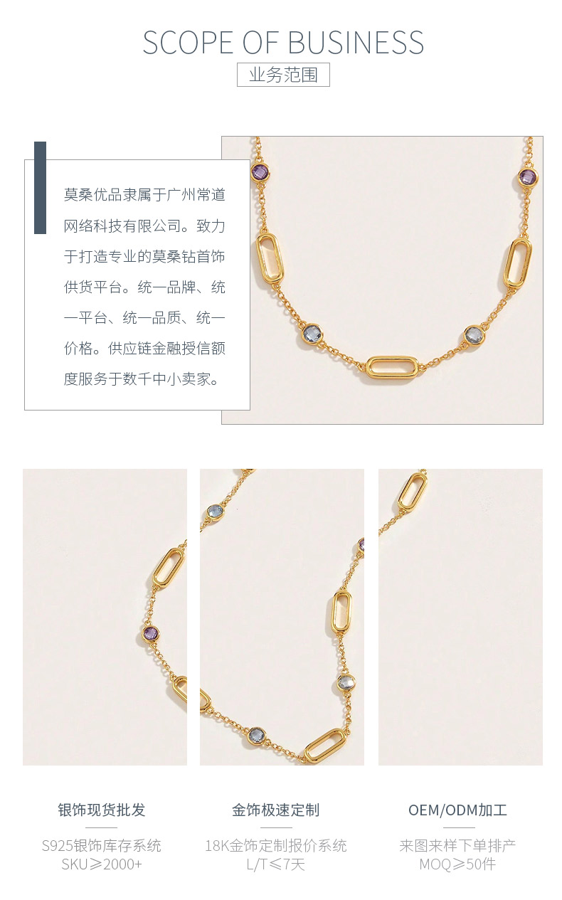 NS01740B40款S925银镀18K黄金彩色尖晶石项链 - 3